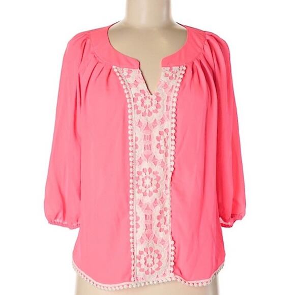 MY MICHELLE Lace and Pom Fringe Summer Blouse - Picture 1 of 5